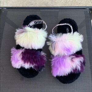 UGG Black and Multicolor Fluffy Slippers
